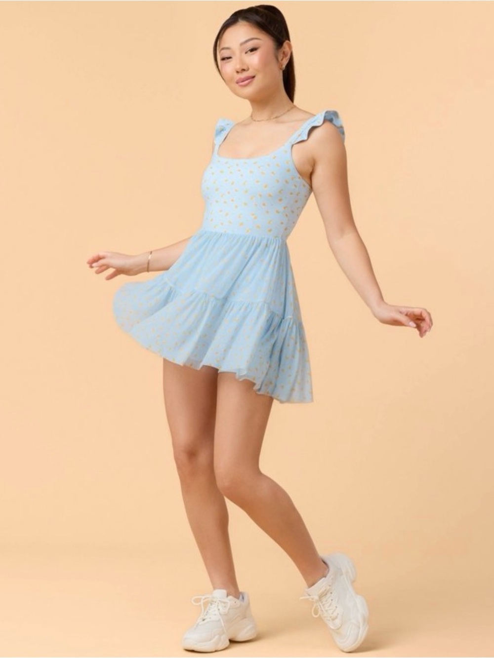 Blogilates ballerina ruffle dress in blue citrus